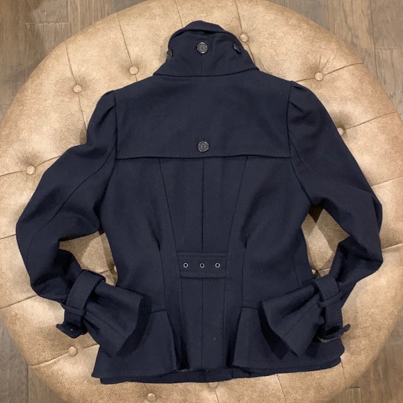 Navy Blue BCBGMAXAZRIA Ruffled Short Coat - Picture 3 of 6